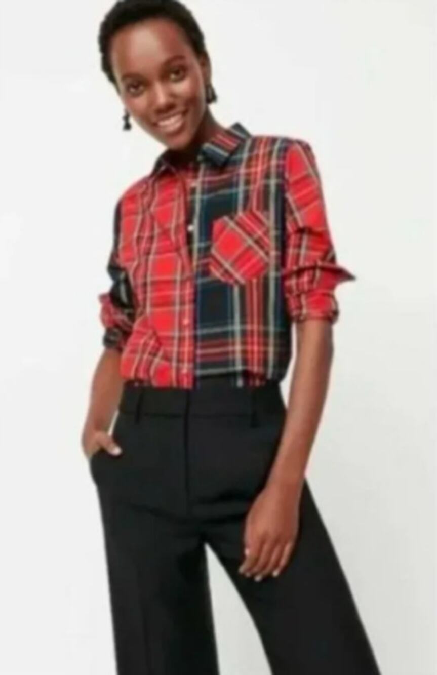 J. Crew Mixed Stewart Tartan Plaid Classic Fit Button Down Size 4